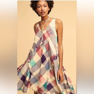 Anthropologie MAEVE Metallic cotton A-line swing Plaid Dress XL Rare Unique